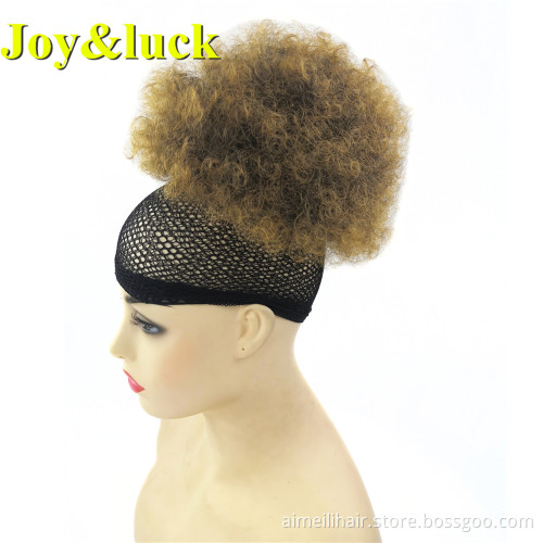 15Colors Wholesale Price Synthetic Wigs Short Afro Kinky Curly Hair Bun Drawstring Ponytail Wig Natural Grey Puff Curl Bun Hair